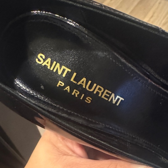 Black Patent Leather Heels with Gold Accent - Picture 2 of 6